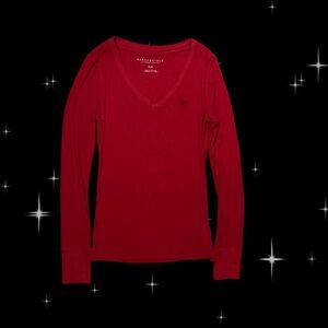 Aeropostale Deep Red Long Sleeve V-Neck Tee